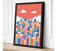 Geometric City Stacks Modern Canvas Wall Art Print 30x20 Inch (76 x 51 cm)