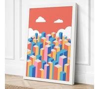Geometric City Stacks Modern Canvas Wall Art Print 30x20 Inch (76 x 51 cm)