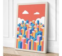 Geometric City Stacks Modern Canvas Wall Art Print 36x24 Inch (91 x 61 cm)