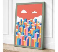 Geometric City Stacks Modern Canvas Wall Art Print 36x24 Inch (91 x 61 cm)