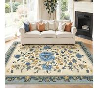 Geometric Classical Washable Rug Living Room 60 x 110 cm Multicoloured | Non-Slip Short Pile Soft Carpet, Traditional Botanical Flowers Leaves, for Dining Room Bedroom Home Office
