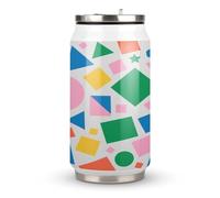 Geometric Collage Printed Stainless Steel Thermos Cup with Lid and Straw Suitable for Use in The Car Traveling Fitness Outdoor Activities Cafes Offices Home Use Etc
