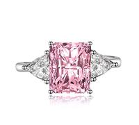 Geometric Collection Princess Square Diamond Ring Engagement Bracelet with Zirconia for Women,Pink Diamond,Adjustable Opening