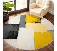Geometric Color Blocks Round Rug 60cm, Abstract Graffiti Circle Rug, Gray and Yellow Area Rugs, Washable Circle Carpet for Living Room Dining Room Bedroom Hallway Under the Coffee Table