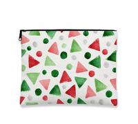 Geometric Colorful Makeup Bag, Triangular and Circular Pattern Cosmetic Travel Pouch for Women, Portable Canvas Zipper Toiletry Organizer for Holiday, Green, 7x9 Inch, Pouch