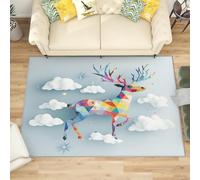 Geometric Colorful Reindeer Soft Short Pile Rugs for Bedroom Living Room White Clouds Thin Stain Resistant Anti-Slip Floor Carpet for Office Dining Room - Easy Clean Washable 160x230 cm