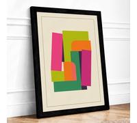 Geometric Colour Play Mid-Century Framed Wall Art Print A2 (59.4×42cm) Black, Wall Decor for Living Room, Bedroom, Office & Home, Ready to Hang, Art Gift