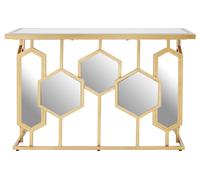 Geometric Console Table For Sitting Area, Modern Design Decorative Table, Table With Hexagonal Mirror Base Premier Housewares Gold One Size