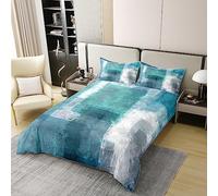 Geometric Cotton Bedding Set Set Super King Size Abstract 100% Bedding Set for Kids Boys Girls Decor Buffalo Check Duvet Cover Modern Art Bedroom Teal Quilt Set