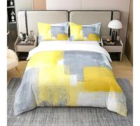 Geometric Cotton Duvet Cover Set Double Size Yellow Grey Abstract Art Cotton Duvet Cover Set Set for Boys Girls Children Geometry Bedding Set Room Decor Modern Duvet Set