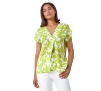 Roman Geometric Crinkle Textured Top for Women UK - Ladies Spring Everyday Summer Holiday V-Neckline Comfy Short Sleeve Soft Pleat Detail Shirt Vacation Blouses - Lime - Size 12