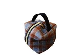 Geometric Cube Makeup Bag, Fabric Square Storage Pouch with Metal Zipper and Handle(Lattice)