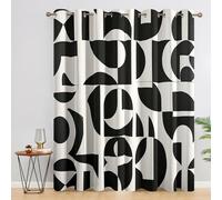Geometric Curtains Bedroom, 66x90 - Abstract Black White Blackout Curtains & Decor, Living Room, Eyelet Patterned Window Drapes, 90 Inch Drop 2 Panels （JZE109）