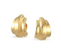 Geometric Curved Half Hoop Clip On Earrings For Women Non Pierced Ears Polished Yellow Gold Plated