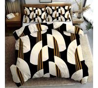 Geometric Curves Bedding Double Bed Set Abstract Minimalist Print Duvet Cover for Room Decoration Quilt Cover and 2 Pillowcases, Fluffy Soft 110gsm Brushed Microfiber PA2842