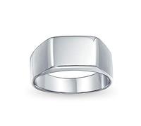 Geometric Customize Engrave Simple Wide Rectangle Initial Monogram Signet Ring For Men .925 Sterling Silver Shinny Finish