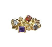 Geometric CZ Crystal Ring - Round Square Triangle Red Blue Purple Stones Accents, Stacking Layered Comfort Fit Band for Women, Trendy Statement Jewellery Gift (Gold, US11=V 1/2)