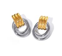 Geometric Dangle Drop Earrings Vintage Metal French Styles Two Tone Multi Layer Round Hanging Ear Jewelry For Women Gold Silver Earrings
