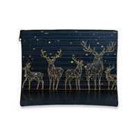 Geometric Deer Makeup Bag, Navy Gold Antlers Cosmetic Travel Pouch for Women, Portable Small Zipper Organizer, Holiday Skincare Toiletry Bag, Navy, 7x9 Inch, Deer