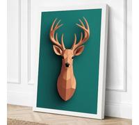 Geometric Deer Mount Canvas Wall Art Print 36x24 Inch