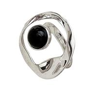Geometric Design Black Stone Cocktail Rings Adjustable Size Stackable for Elegant Wear Vintage Black Stone Rings Unique Irregular Design Adjustable Open Band for Women Stackable Fashion Jewelry