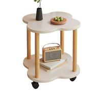 Geometric Design Rolling Side Table with Brakes 2 Open Shelves Stable & Mobile Perfect for Living Room Sofa Bedroom Spacious Top (White 40x40x48cm)