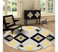 Geometric Diamond Distressed Texture Round Carpet Living Room 100 cm, Grey Soft Low-pile Carpet Washable Circle Rug - Non-slip Area Rug for Bedroom Living Dining Room Entryway Playroom