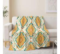 Geometric Diamond Triangle Throw Blanket Classic Bohemian Super Soft Cosy Flannel Blanket Throw for Sofa, Lightweight Warm Fleece Bed Blankets 220x240 cm for Adult and Kid Gifts, Beige