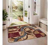 Geometric Distressed Abstract Shapes Transitional Area Rug 2' X 3' | Distressed Texture, Circular And Square Motifs, Earthy Color Palette, Versatile Transitional Style, Grounded Visual Appeal
