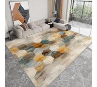 Geometric Distressed Pattern Area Rug for Living Room, 80 x 150 cm Non-Slip Carpet, Short Pile Faux Wool Easy to Clean, Soft Area Rugs for Bedside Bedroom, Home Decoration Carpet, Beige