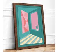 Geometric Doorway Minimalist Framed Wall Art Print A4 (29.7×21cm) Walnut, Wall Decor for Living Room, Bedroom, Office & Home, Ready to Hang, Art Gift