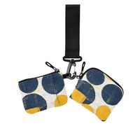 Geometric Dots Lines Mustard Yellow and Denim Blue Dual Coin Purse Credit Card Holder Wallet Compact Size Change Purse Wallet with Zipper Coin Pocket for Daily Use 2 Pcs