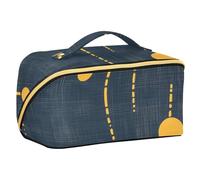 Geometric Dots Lines Mustard Yellow and Denim Blue Seamless Picture Seamless Pattern Cosmetic Bag with dividers Waterproof Travel Cosmetic Bag For Women with Compartments & Handle