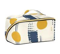 Geometric Dots Lines Mustard Yellow and Denim Blue Toiletry Bags with dividers Portable Cosmetic Bag For Women with Compartments & Handle