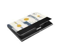 Geometric Dots Lines Mustard Yellow Blue Slim business card holder pocket with Leather and Stainless Steel case with card holder for Business Meeting Use