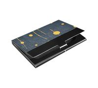 Geometric Dots Lines Mustard Yellow Slim slim business card holder with Leather and Stainless Steel card carrier for Business Meeting Use