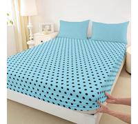 Geometric Dots Patchwork Kids Single Size Fitted Sheet,Abstract Polka Dot Circle Art Boys Girls Bed Sheet,Modern Artwork Simple Chic Room Decor,Black Blue Bedding Set,1 Pillowcase(No Flat)