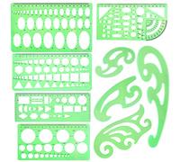 Geometric Drawings Templates, 9 Pieces French Curve Geometric Templates Measuring Rulers Clear Green Plastic Rulers for Engineering, Studying and Designing