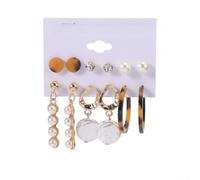 Geometric Drop Earrings Set Gold Plated Acetate Tassel with Pearl 6pcs Lightweight Fashion Jewellery for Women Girls