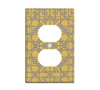 Geometric Duplex Outlet Covers Wall Plate, Modern Contemporary Circles Lines N/a Yellow Plastic Standard Size Double Power Outlet Cover Plate for Home Living Room Bedroom Bathroom Decor