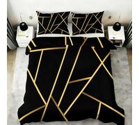 Geometric Duvet Cover Double, Black Gold Geometry Lines Bedding Bed Set, Light Luxury Abstract Modern Geometric Stripes Quilt Covers 200X200cm Microfiber with Zipper, 2 Pillowcases