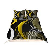 Geometric Duvet Cover Double, Stripe Line Bedding Set for Adults, Yellow Black White Comforter Cover, Modern Art Swirl Waves Quilt Cover Abstract Circle Retro Bedroom Decor