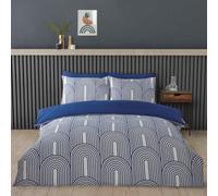 Geometric Duvet Cover Set Abstract Arches Polycotton Quilt Bedding Blue White