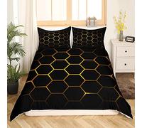 Geometric Duvet Cover Set Honeycomb Bedding Set for Kids Boys Girls Hexagonal Shaped Pattern Comforter Cover Orange Yellow Black Bedding & Linen 2Pcs Single