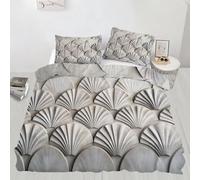 Geometric Duvet Cover Super King Fan-Shaped Texture Bedding Set 3pcs Relief Art Comforter Cover for Boys Room Decor Quilt Cover,2 Pillowcases(Not Comforter)