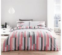 ® Geometric Duvet Set Pink Grey Block Stripe Bedding Quilt Cover Pillow Cases (Double)