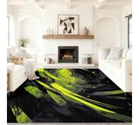 Geometric Easy Care Low Pile Rugs 140 x 200 cm, Abstract Line Glitch Texture Washable Super Soft Anti skid Backing Carpet, for Living Room Bedroom Kitchen, Black Green