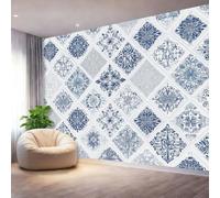 Geometric Elegant Patterns Wall Mural Wallpaper, Non Self Adhesive Paste The Wall Mural for Living Room Bedroom, Blue Silver High Definition Art Wall Decor - 400 x 280 cm (W x H)