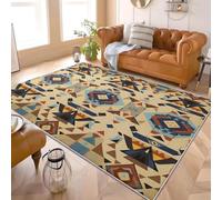 Geometric Ethnic And Abstract Patterns Soft Short Pile Rugs for Bedroom Living Room Brown Thin Stain Resistant Anti-Slip Floor Carpet for Office Dining Room - Easy Clean Washable 160x230 cm