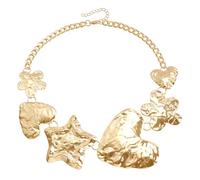 Geometric Exaggerated Star Flower Pendant Necklace Modernist Metal Style Statement Jewelry for Women (Gold, One Size)